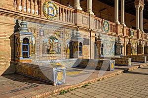 Tiles and decorations in the beautiful Plaza de Espana in Seville