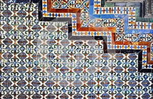 Tiles glazed composition, azulejos, Palace of Casa de Pilatos, Seville, Spain photo