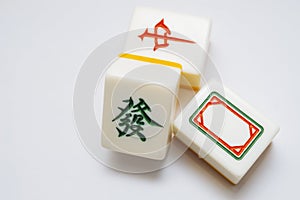 Tiles for mahjong. red, white, green.