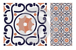 Tiles Portuguese patterns antique seamless design in Vector illustration