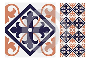 Tiles Portuguese patterns antique seamless design in Vector illustration