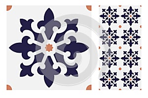 Tiles Portuguese patterns antique seamless design in Vector illustration