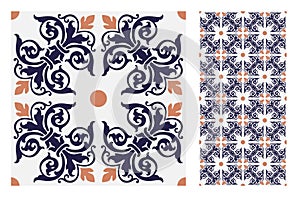 Tiles Portuguese patterns antique seamless design in Vector illustration