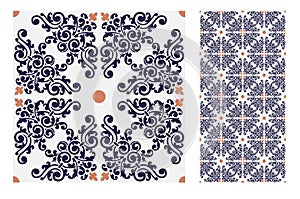 Tiles Portuguese patterns antique seamless design in Vector illustration