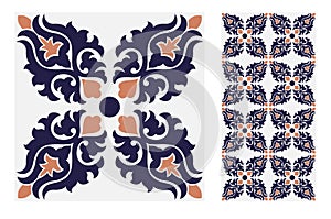Tiles Portuguese patterns antique seamless design in Vector illustration