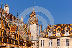 Tiles rooftop of Hospice de Beaune, Burgundy, France