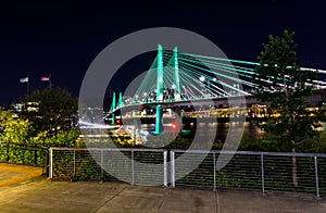 Tilikum Crossing bridge in Portland, Oregon. Night view