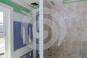 Tiling floor and wall with bathroom ceramics tiled