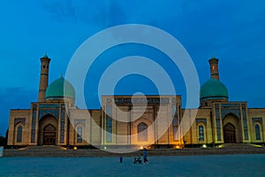 Tilla-Sheikh mosque in Hazrati Imom majmuasi, Tashkent, Uzbekistan with night lightning