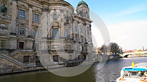 Tilt down from Berlin Cathedral on Museum Island to the Spree River, Berlin, Germany