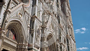 Tilt down of Cathedral of Saint Mary of the Flower, Cattedrale di Santa Maria del Fiore, Florence, Italy