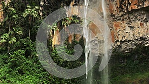 Tilt down shot of purlingbrook waterfall in springbrook national park