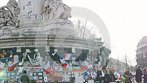 Tilt-down slow motion Place de la Republique, Paris, France