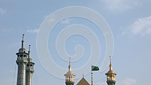 Tilt down to the dome of Fatima Masumeh Shrine in Qom, Iran