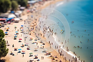 Tilt-Shift Capture of a Bustling Beachscape