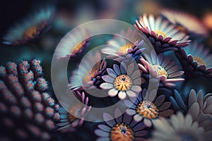 Tilt shift flowers close up, created with Generative AI technology