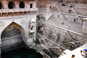 Tilt shift lens - Toorji ka Jhalra, Jodhpur, Rajasthan Stepwell. Stepwells are wells or ponds in which the water is reached by