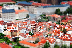 Tilt-shift miniature effect of the Prague cityscape