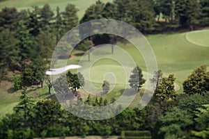 Tilt-shift view of golf course