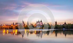 Tilt and shift view of sunset Kremlin in Izmailovo district of Moscow