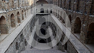 a tilt up shot of agrasen ki baoli stepwell