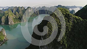 Tilt up video shows of Halong Bay in Vietnam