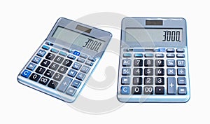 Tilted Black, grey digital calculator Isolated on white background.