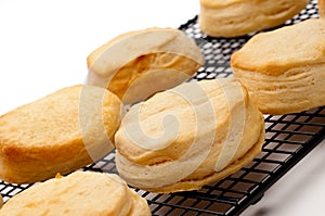 Tilted close up of fresh baked biscuits