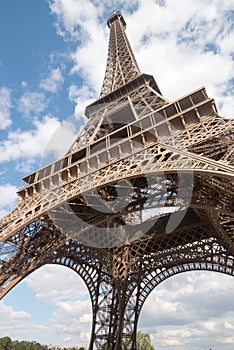 Tilted Eiffel Tower from beneath