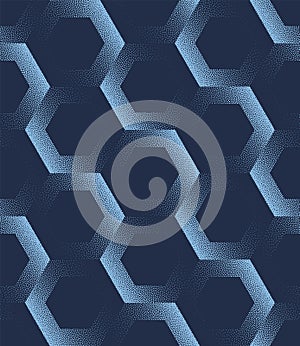 Tilted Hexagonal Grid Vector Seamless Pattern Trendy Blue Abstract Background