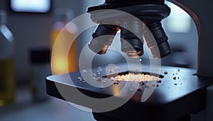 Tilted lens in microscope shows microscopic life, scientific instruments, microscopical objects, microscopic