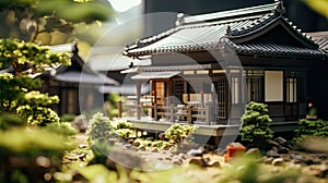 Tilted view of a Japanese house photo Generate AI photo