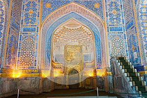 Tilya-Kori Madrasa at Registan in Samarkand, Uzbekistan. It is part of the World Heritage Site.