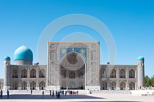 Tilya-Kori Madrasa at Registan in Samarkand, Uzbekistan. It is part of the World Heritage Site.