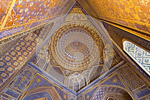 Tilya Kori Mosque in Samarkand, Uzbekistan.