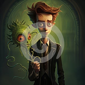 Tim Burton Style Illustration: James With Carnivorous Plant