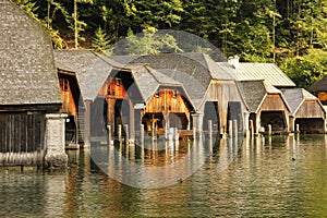Timber boathouses. Konigssee. Germany
