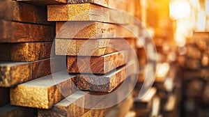 Timber building supplies stacked in a warehouse.
