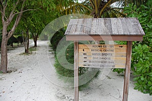 Timber direction signs at Bandos Island Maldives