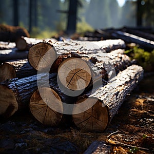 Timber elegance Freshly cut logs highlight natures resourceful splendor