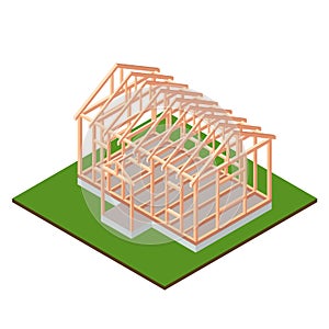 Timber frame house base construction design.