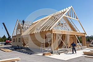 Timber framing stage of home construction