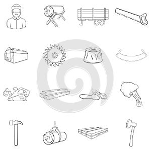 Timber industry icon set outline