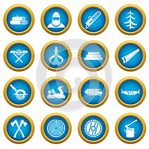 Timber industry icons blue circle set