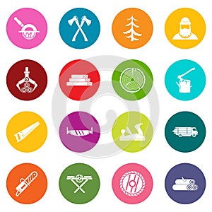 Timber industry icons many colors set