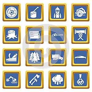 Timber industry icons set blue square vector