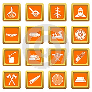 Timber industry icons set orange