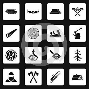Timber industry icons set squares vector