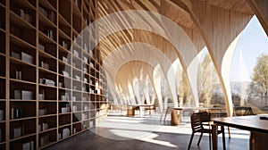 Timber library structures in a parametric design. Generative AI