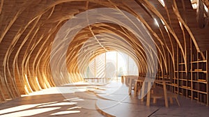 Timber library structures in a parametric design. Generative AI